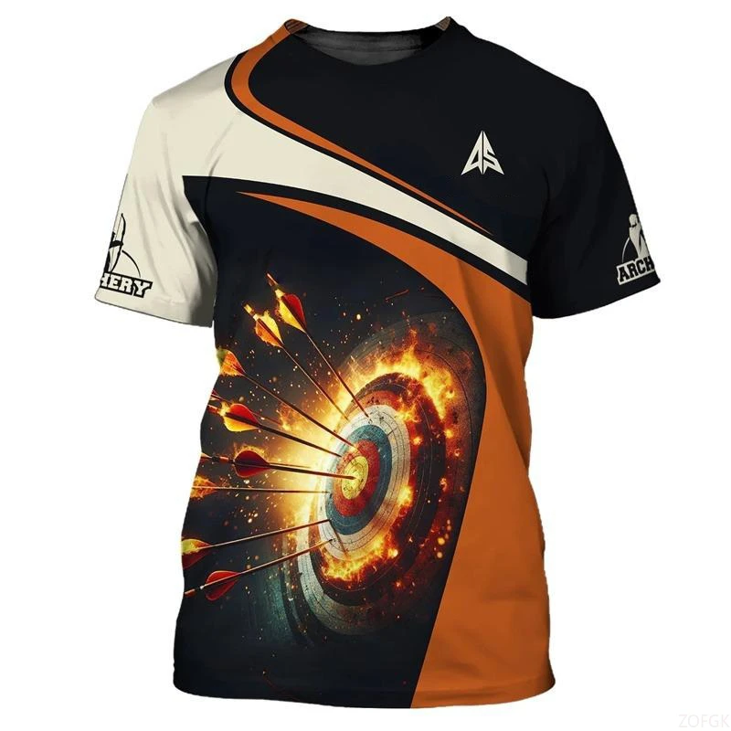 Archery Themed Sport T-shirt Men Cool Print Short Sleeve T Shirts Competition Clothing Fashion Trend Daily Train Breathable Tee
