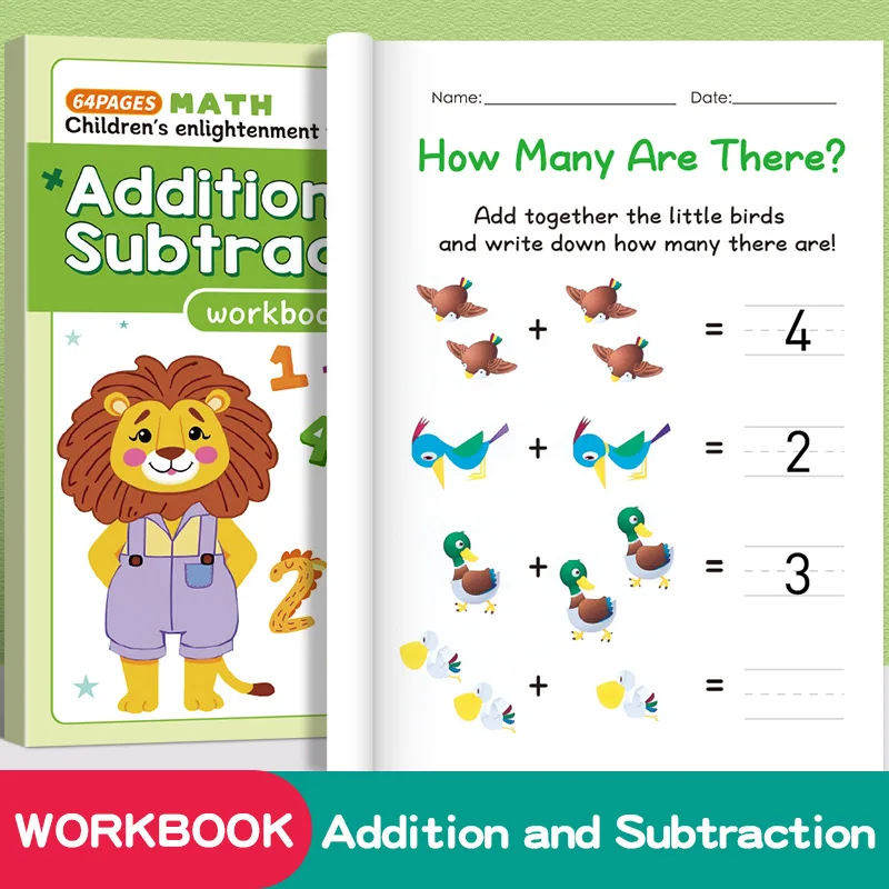 Addition Subtraction Within 10, Children's Math Workbook 64 Pages, Mental Arithmetic Fun Math Interactive Exercises Problem Book