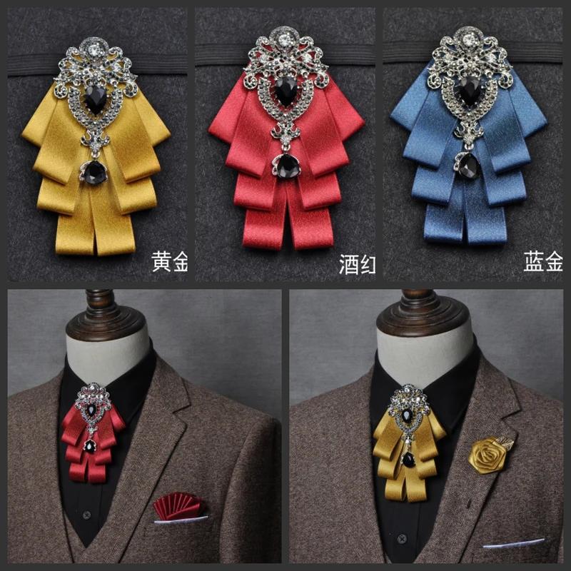 Luxury Black Rhinestone Bow Tie British High-end Men's Boy Business Wedding Suit Shirt Collar Flowers Sets Handmade Jewelry Gift