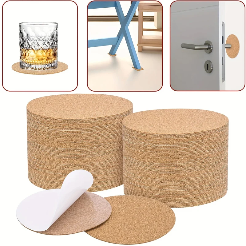 Multi Purpose Self Adhesive Cork Pads Round Coasters DIY Heat Insulation Mat for Cups Glasses Mugs Table Decor Set