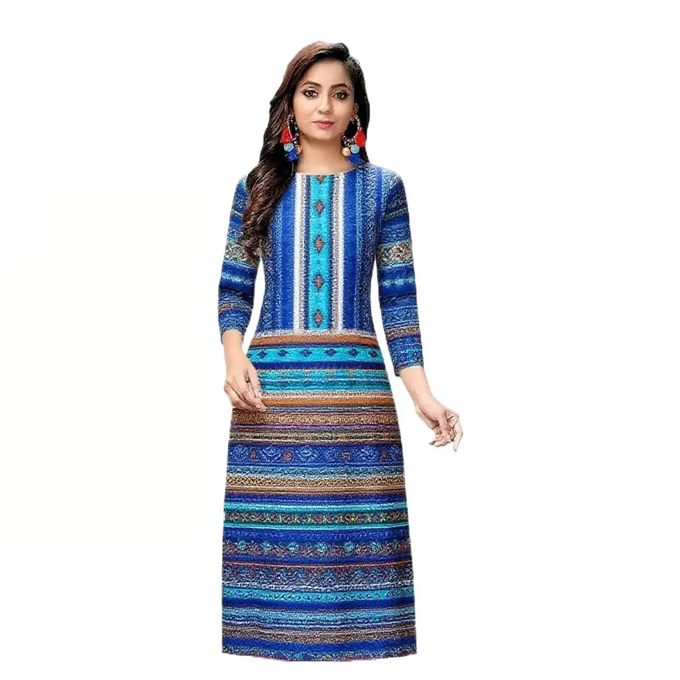 فستان كورت نسائي لعام 2026 عصري وأنيق بأكمام طويلة وأنبوب مستقيم كاجوال برقبة دائرية