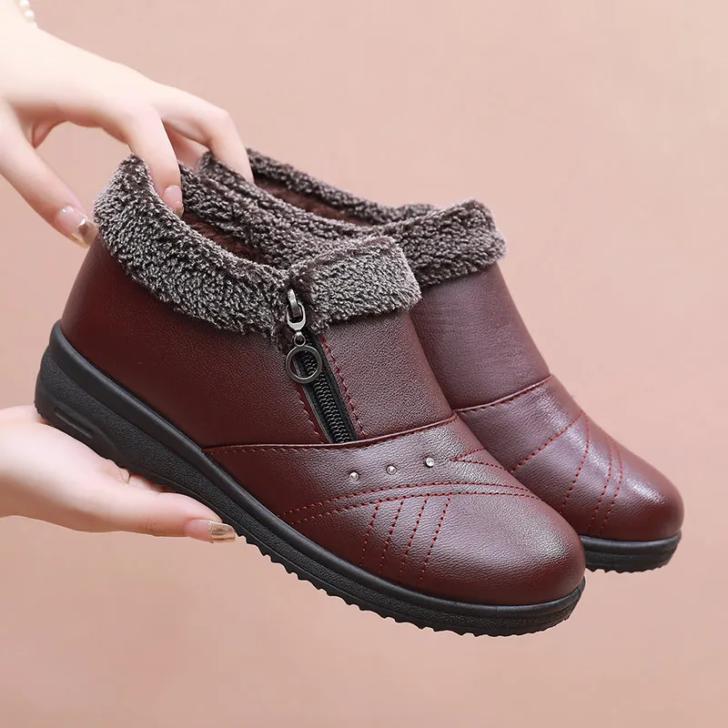 Maogu 2024 Waterproof Snow Boot Shoes Women Casual Lightweight Warm Winter Soft Leather Elderly Shoe New Woman Ankle Short Boots