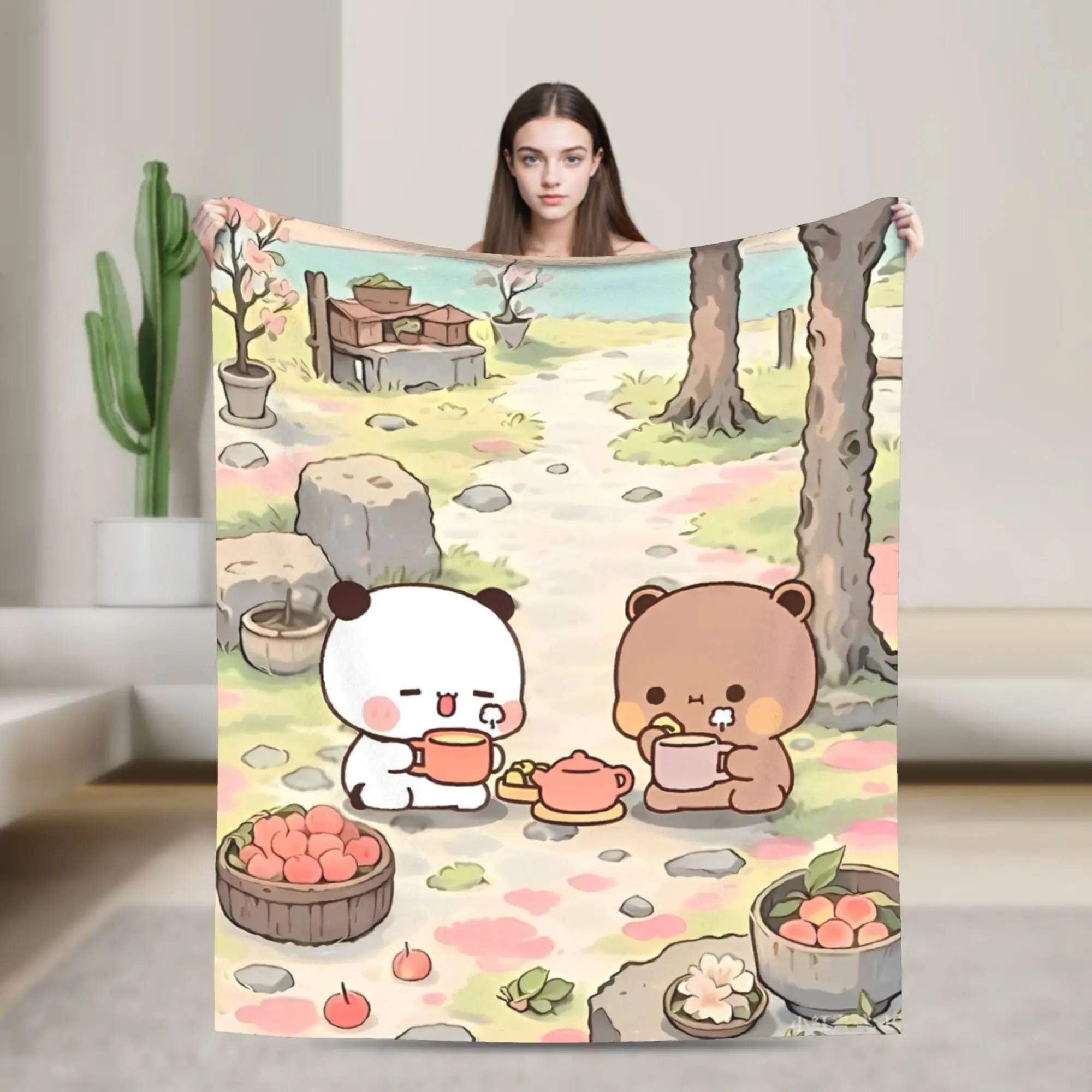 Cute Cartoon Bubu Dudu Blanket Cover   Fuzzy Throw Blanket Bedroom Sofa Printed Soft Warm Bedsprea