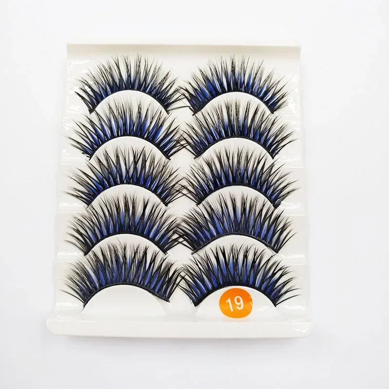 5 Pairs Crisscross False Eyelashes Long fake lashes Eye Lashes Extension Eye Makeup Tools For Party Club Black with Blue