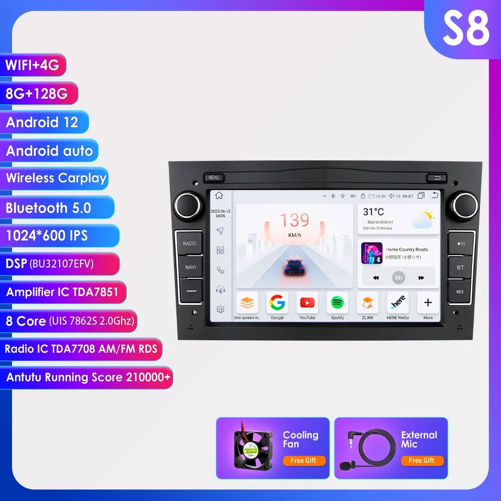 Autoradio Android voor Opel Astra H Vectra Vauxhall Antara Zafira Corsa C D Vivaro Meriva Auto Multimedia Speler Carplay 2Din GPS - afbeelding 1