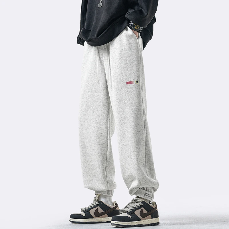 

ay Fce Lined Thiened Sports Pants for Men Spring Autumn Casual Trousers American Sle Heavyweight Joggers