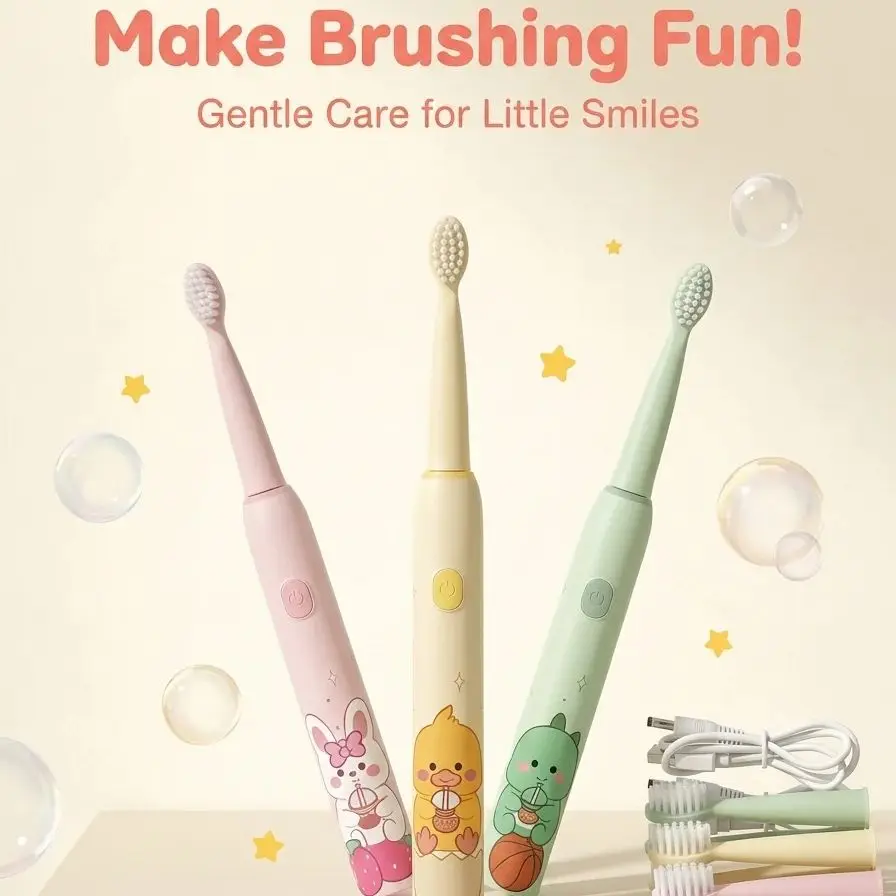 

Sonic Electric Toothbrush for Kids Toddlers, USB Rechargeable Kids Electric Toothbrush with Cute Cartoon Design, DuPont Antibact