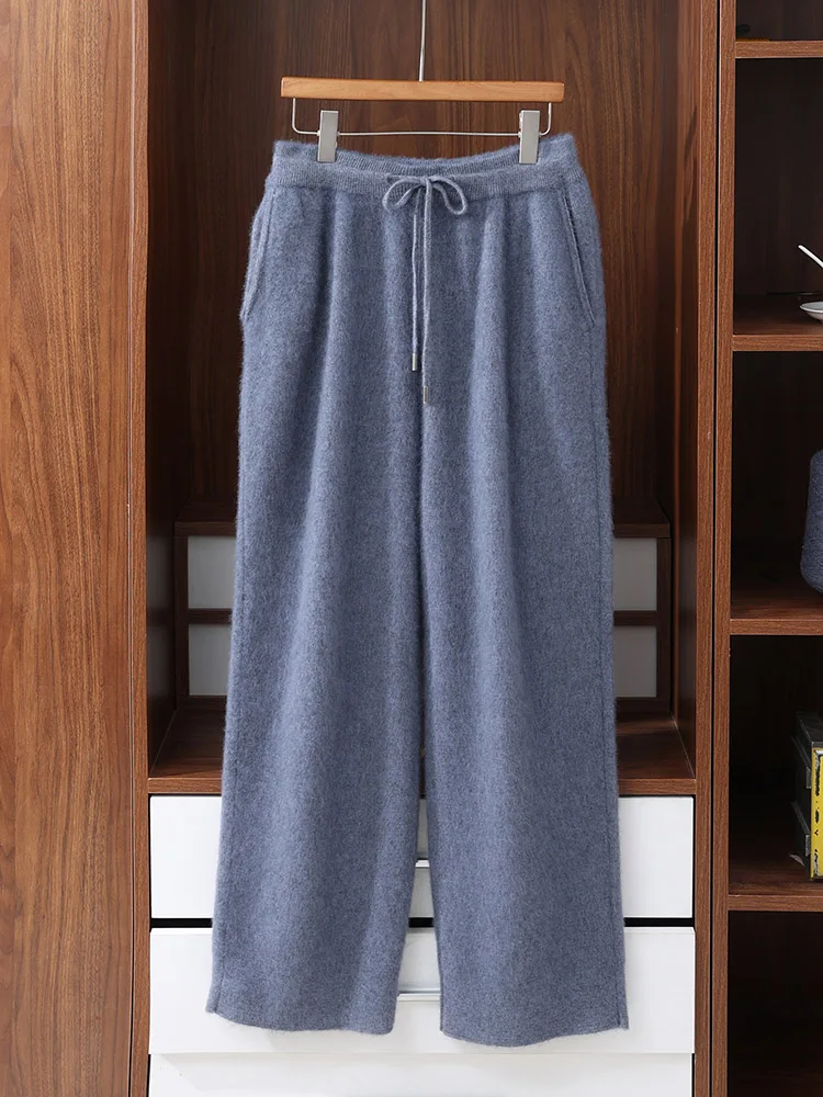 Elastic Waistband Trousers 100% Mink Cashmere Business Casual Pull The Drawstring Comfort Soft Warm Autumn Winter Men's Pants