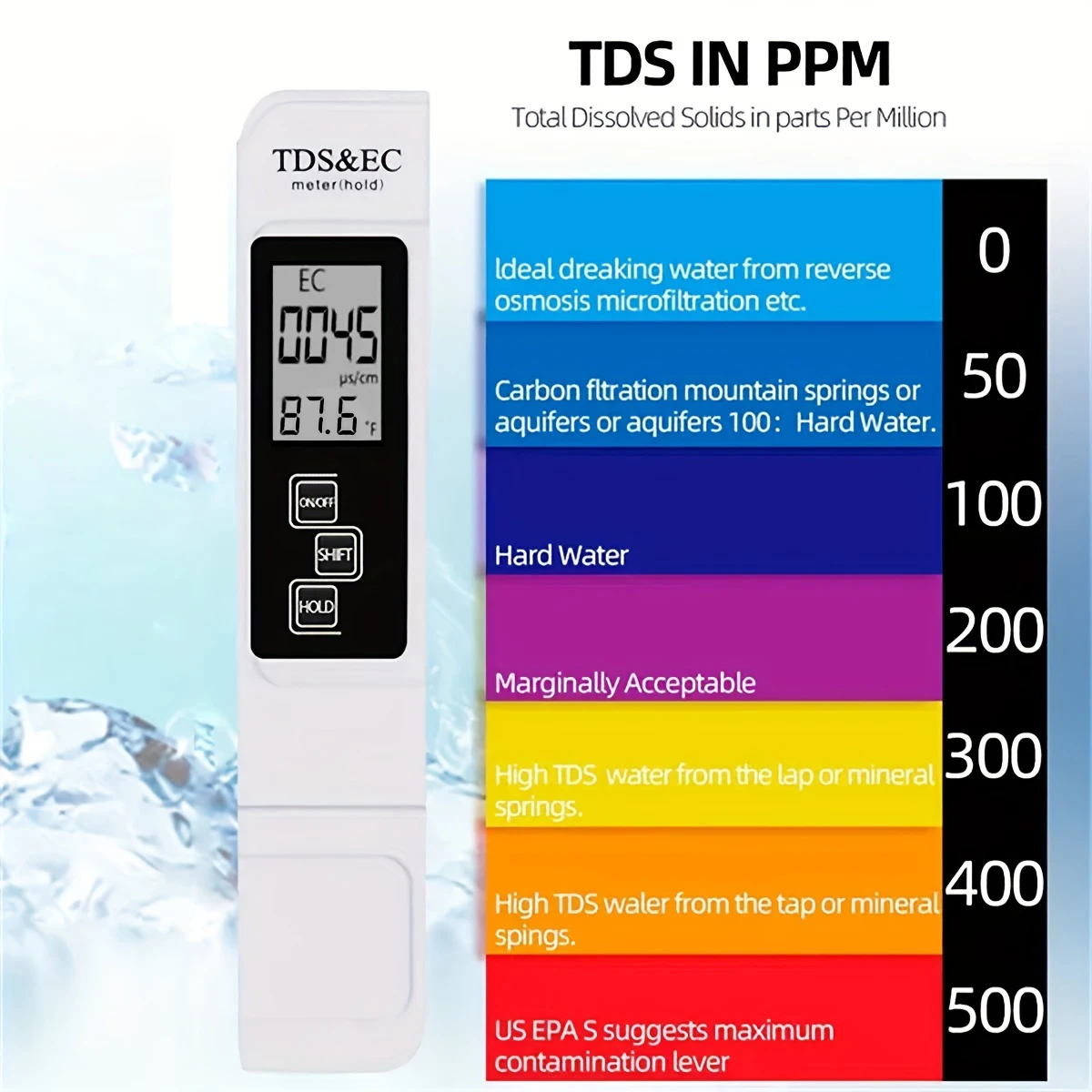 3in1 Water Quality Detection Pen Household Drinking Water Purity EC Meter High Accuracy TDS Meter 0-9990ppm Digital Water Tester