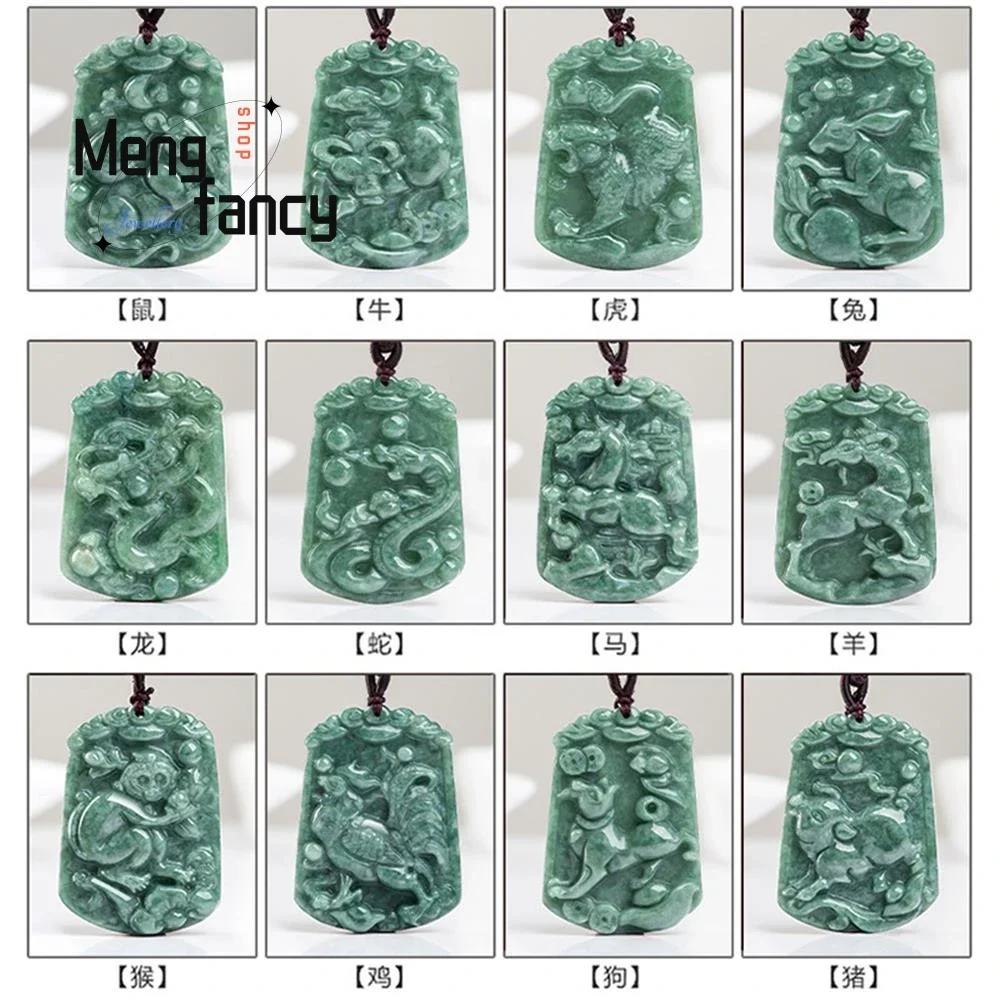 

Natural A-goods Jadeite Zodiac Jade Pendant Exquisite Engraver Handicraft Mascots Best Selling Fashion Fine Jewelry Holiday Gift