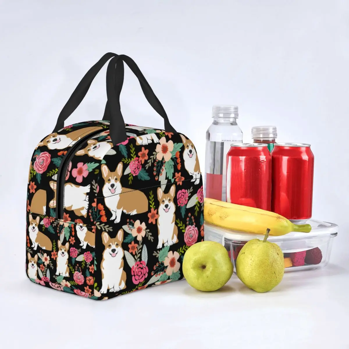 

Lunch Bag for Men Women Corgi Floral Dog Vintage Insulated Cooler Bag Portable Picnic Animal Oxford Tote Food Storage Bags