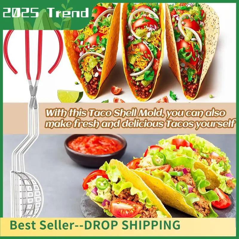 

6 Pcs Stainless Steel Taco Shell Tong With Red Plastic Clip, Taco Press For Homemade Tortilla Shells Taco Shells Making Durable