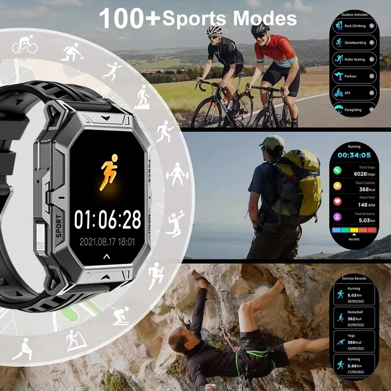 2025 novo smartwatch de bateria grande de 1000mAh com bateria de ultra longa duração, chamadas Bluetooth, monitoramento de saúde, smartwatch esportivo