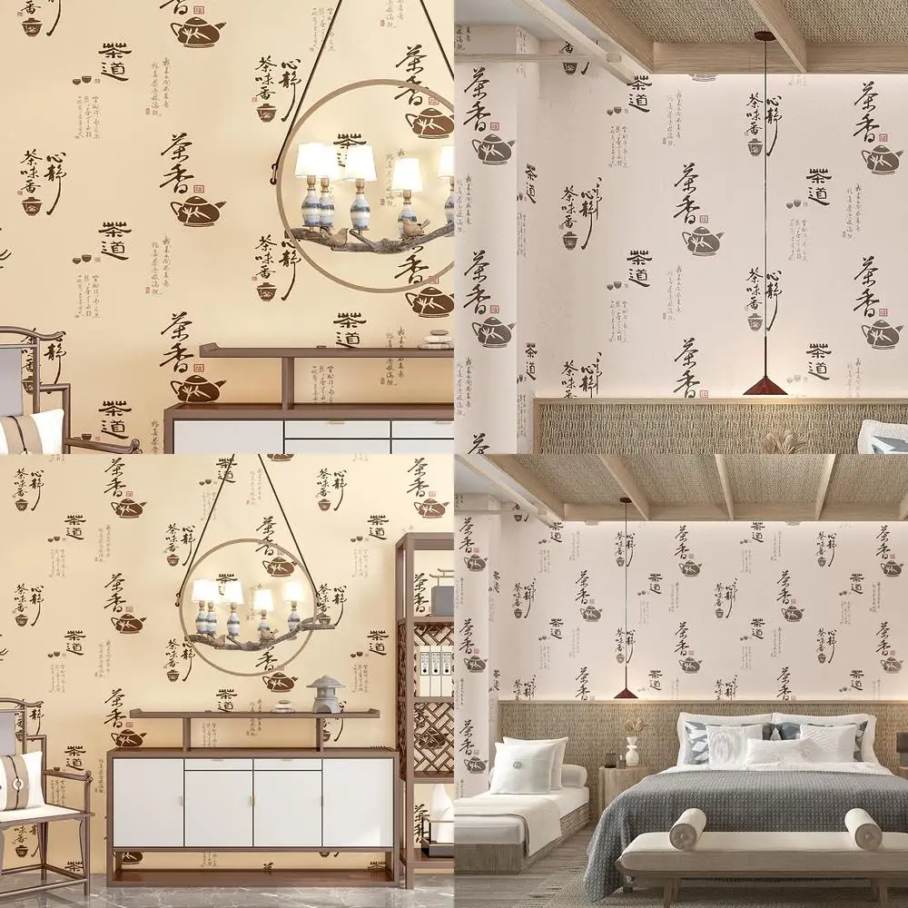 New Chinese Style Retro Classical Zen Wallpaper Calligraphy Art Background for Restaurant Tea Room