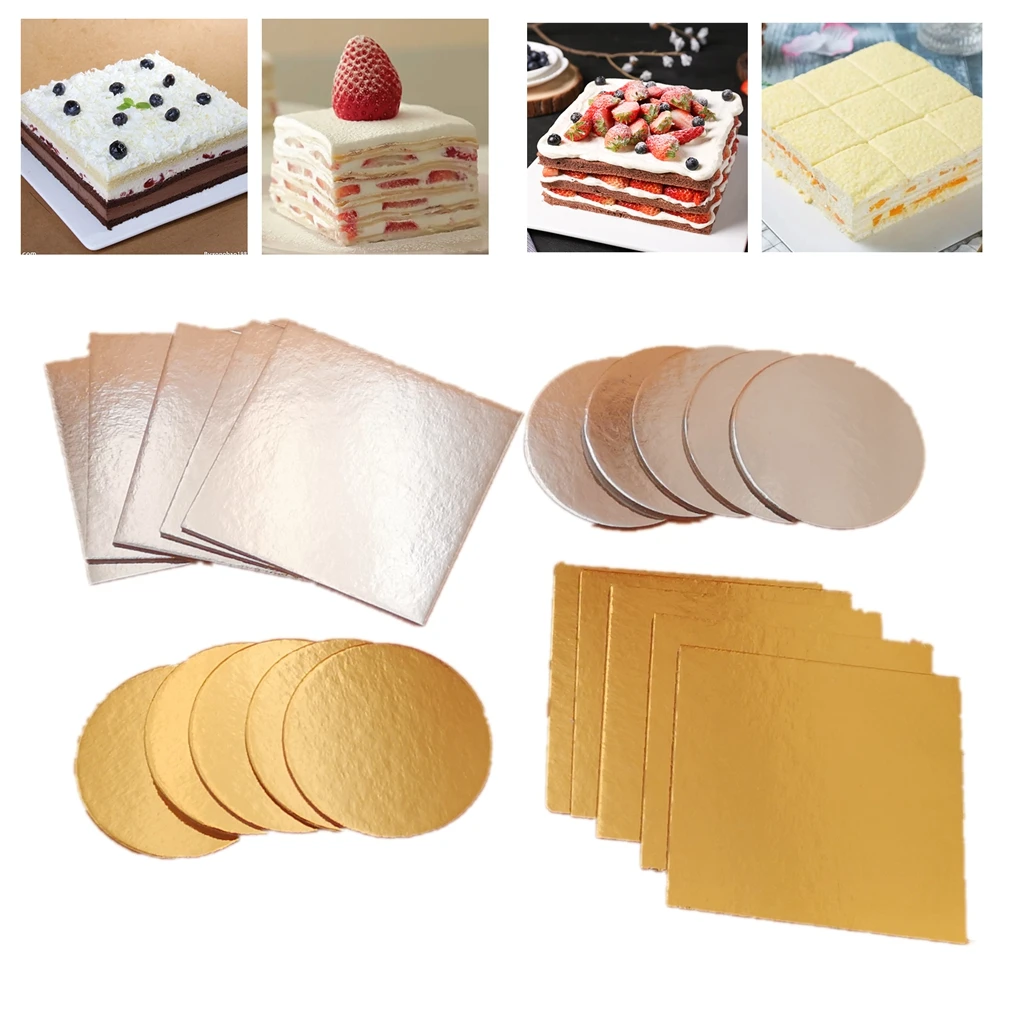 4-10 Inch Gold Silver Thickness 2.5mm Square Round Cake Mat Pape Boards Cupcake Birthday Cake Stand Cardboard Liner 5Pcs