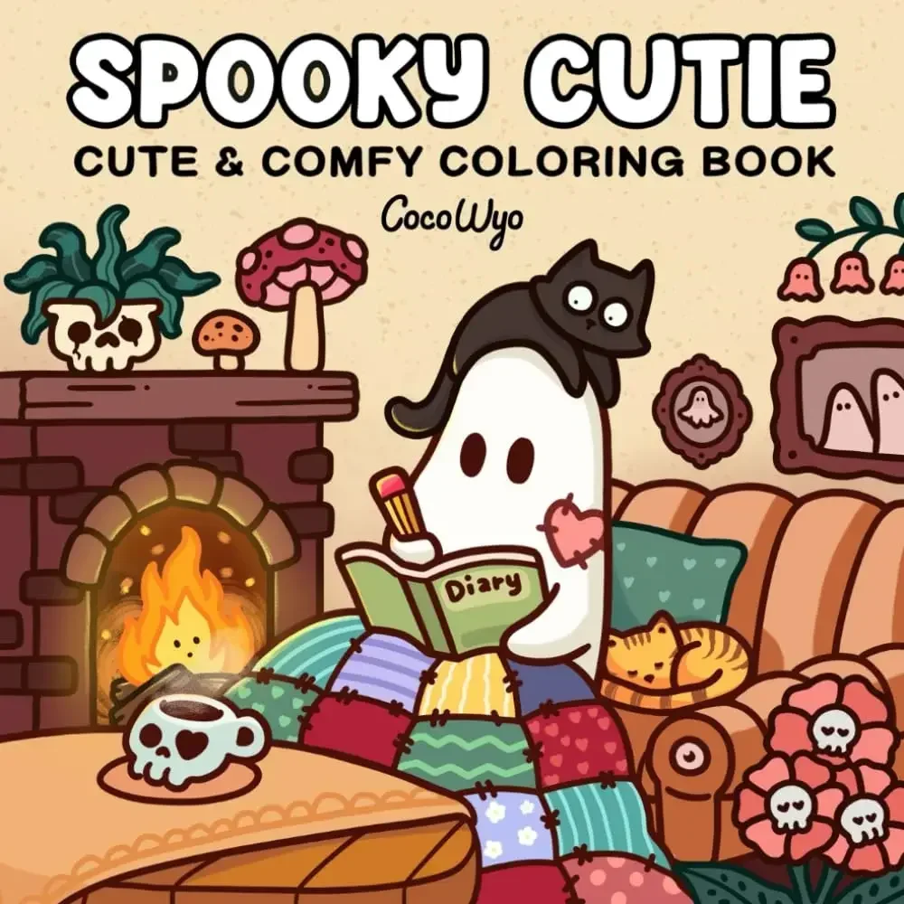 Spooky Cutie: Coloring Book for Adults and Teens Featuring Adorable Creepy Creatures in Cozy Hygge Moments for Relaxation