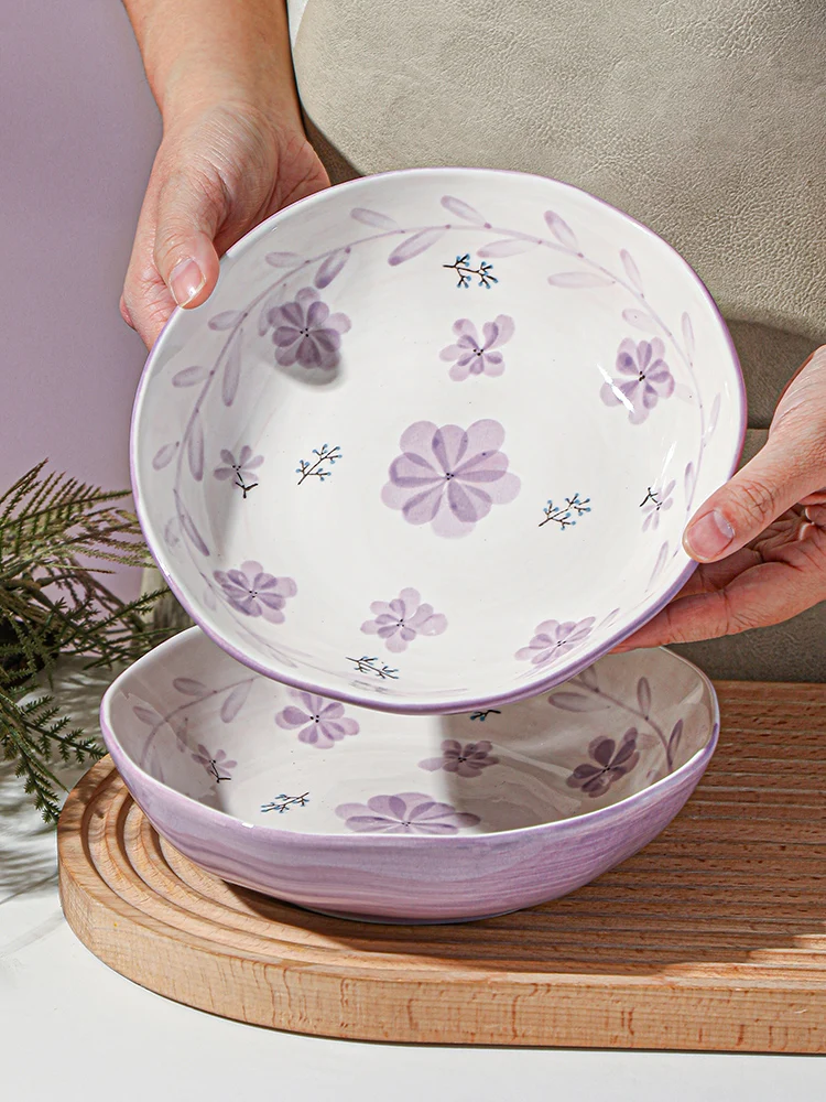 

Purple Orchid Ceramic Japanese-style Dish Dish Household Combination Online Celebrity Soup Dish High Value High Sense Ins Wind