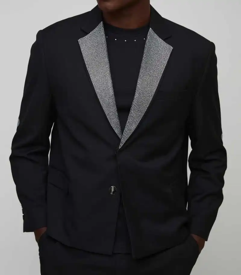 ชุดสูทผู้ชายสมัยใหม่ 2 ชิ้น เสื้อแจ็คเก็ต กางเกง ประดับคริสตัล สำหรับงานแต่งงาน เจ้าบ่าว งานพรอม งานเลี้ยงอาหารค่ำ  รับตัดตามสั่ง Ropa Hombre