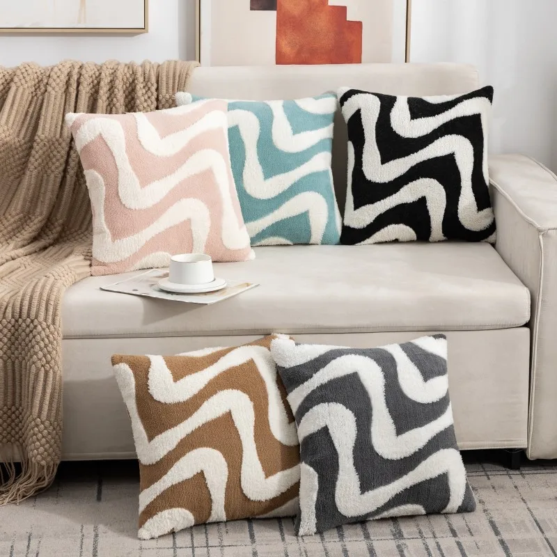

Throw Cushion Cover Stylish Simple and Advanced Snowflake Fleece Sofa Bedroom Living Room Plush Comfortable Pillow Case Cover