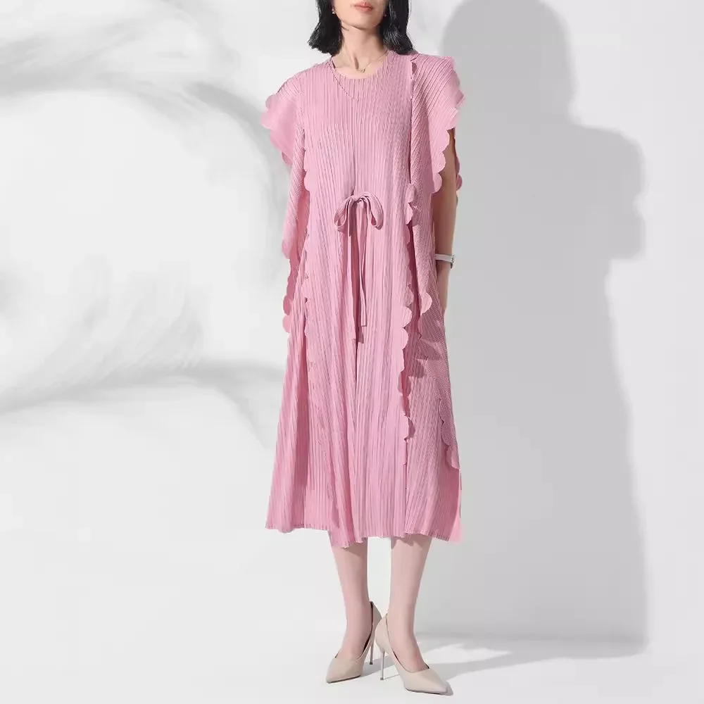 Pleats Pleated Dress New 2024 Women's Fall Niche Ruffled Temperament Loose Thin Mid-length Skirt Plus Size Women Clothing