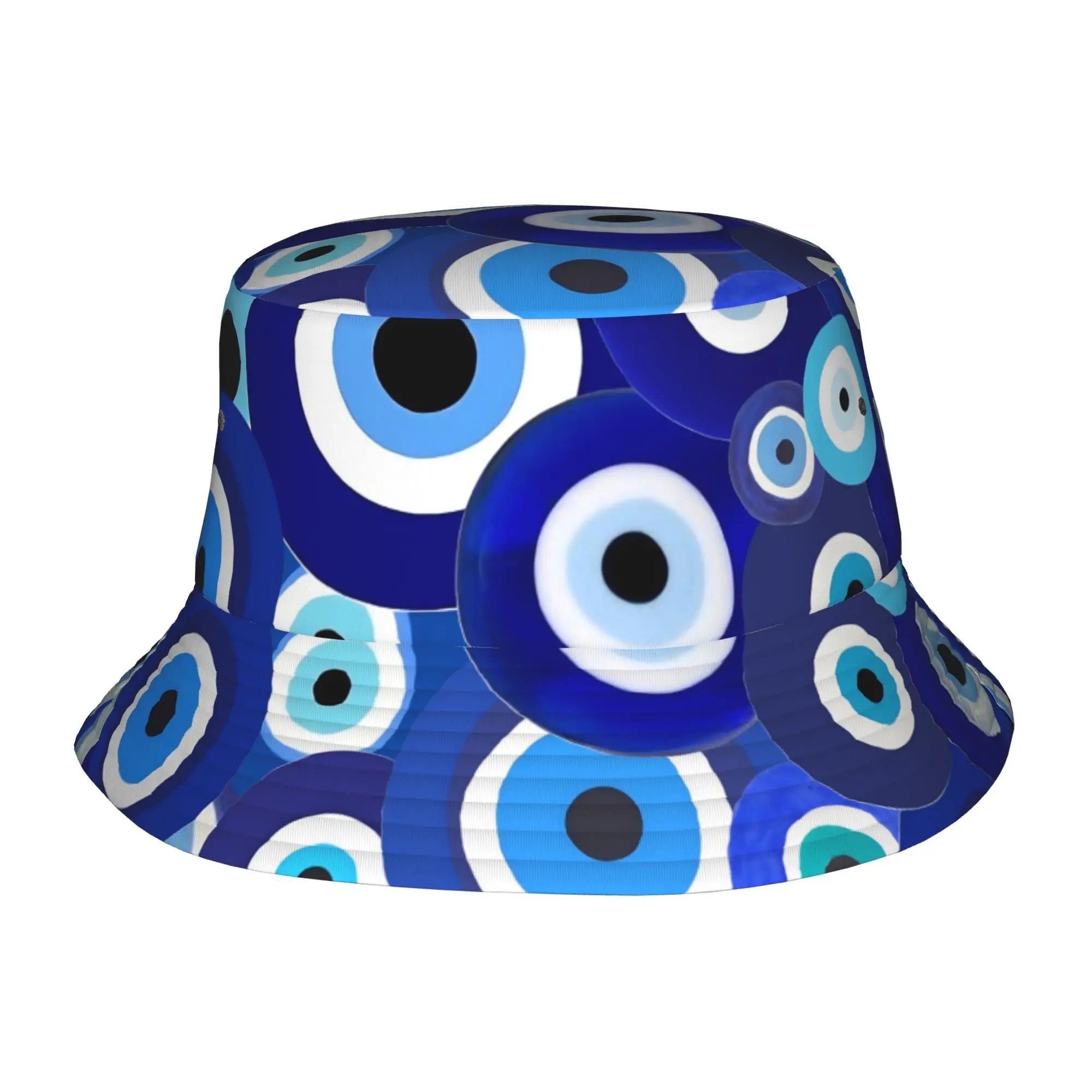 1pc Blue Evil Eye Love Fully Printed Fisherman Hat, Unisex Outdoor Sun Hat, Sun Hat, Fashionable Bucket Hat