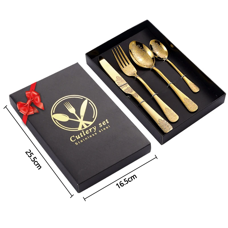 Gold Luxury Cutlery Sets Fork Spoons Knife Silverware Kit Vintage Carved Tableware Set European Dinnerware For Home Kitchen