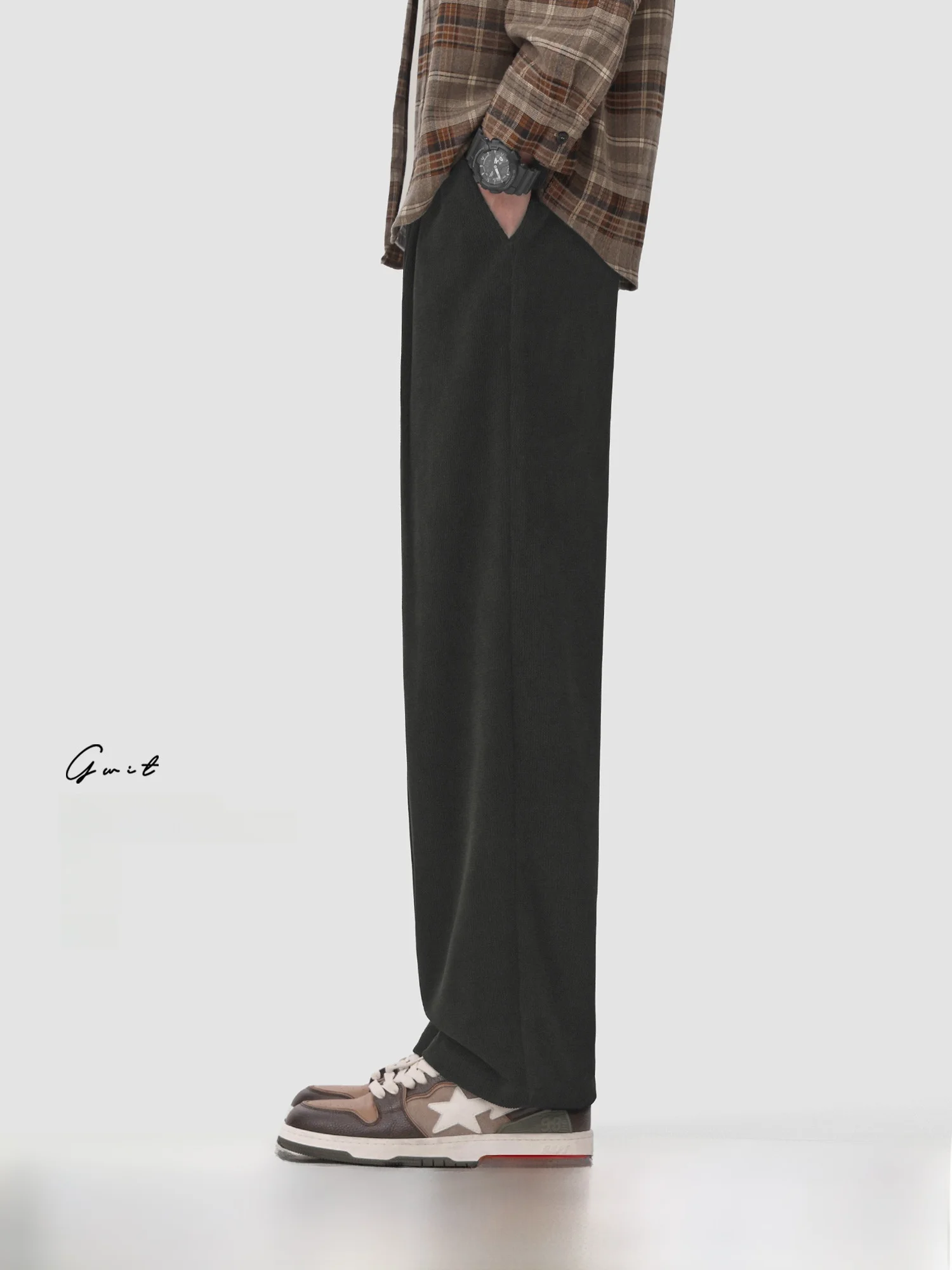 

GWIT American Retro Drapey M Faion High Street Spring Autumn Wide Leg Casual Pants Loose Fit Straight Leg Elastic Waist