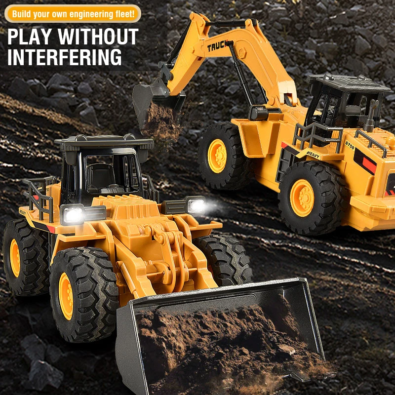 2.4G 9CH RC Dump Truck Alloy Excavator Lights Remote Control Bulldozer Kids Toys Multi-functional Engineering Vehicle Boys Gifts