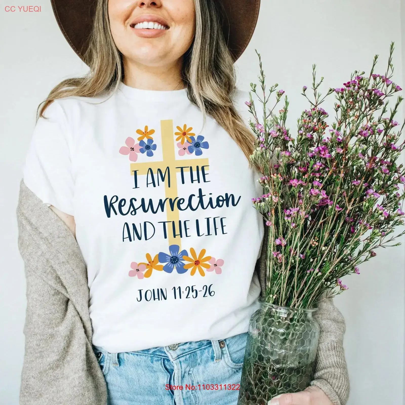 Je suis la résurrection et la vie t-shirt chrétien pâques adulte religieux vintage lavé polyvalent vêtements de créateur décontracté homme
