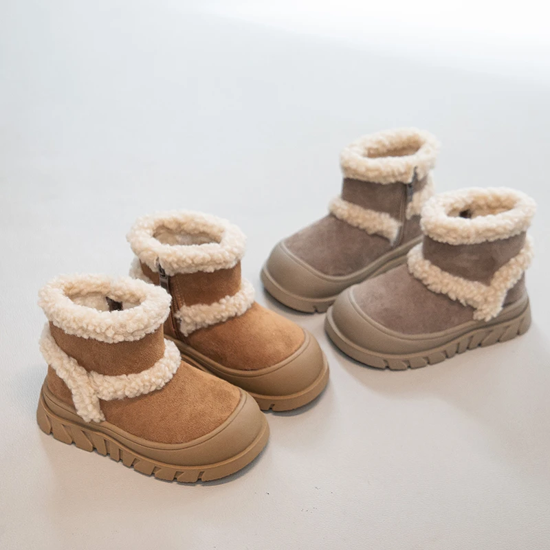 

Boys Girls Fleece Lined Leather Boots 2025 New Winter Toddler Platform Ankle Boots Non-slip Versatile School Outdoor Daily Wear