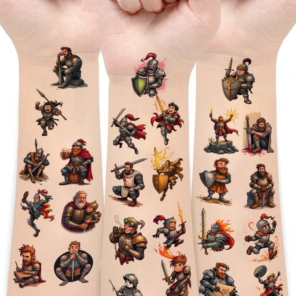 

54pcs Temporary Tattoo Medieval Knight Temporary Tattoo Stickers Fantasy Warrior Waterproof Long-lasting Body Stickers