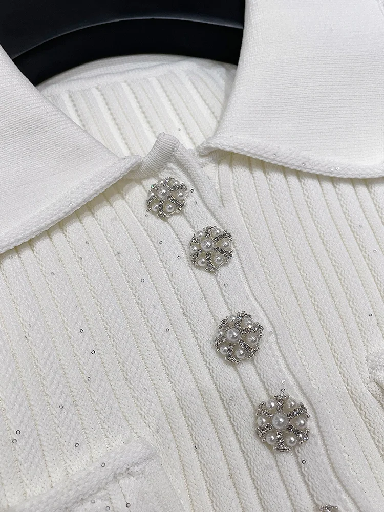 SP Home South Oil – col d'été blanc tricoté pour femmes, haut de gamme, couché à la taille, Fragile, col ort Sve, pièce unique