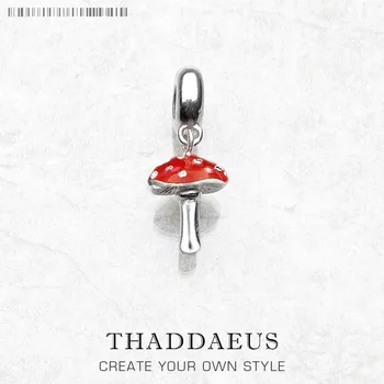 レッドキノコペンダントチャーム、春のヨーロッパスタイルのファッション925スターリングシルバー女性への幸運のギフト