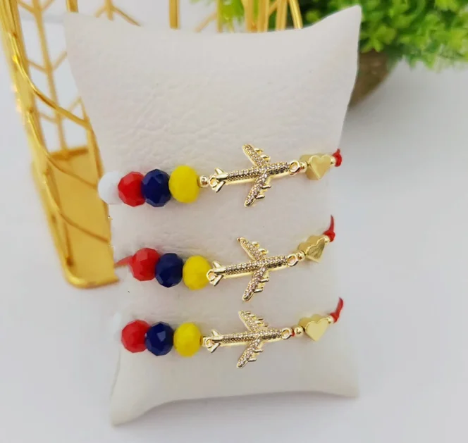 Handmade Venezuela Airplane heart pendant bracelet, Venezuela flag bracelet, Venezuelan jewelry