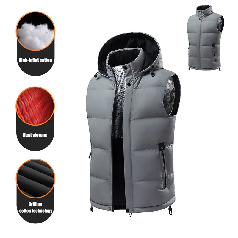 Esporte correndo colete quente dos homens ao ar livre à prova de vento quente removível chapéu masculino com capuz outono inverno sem mangas jaqueta confortável colete quente