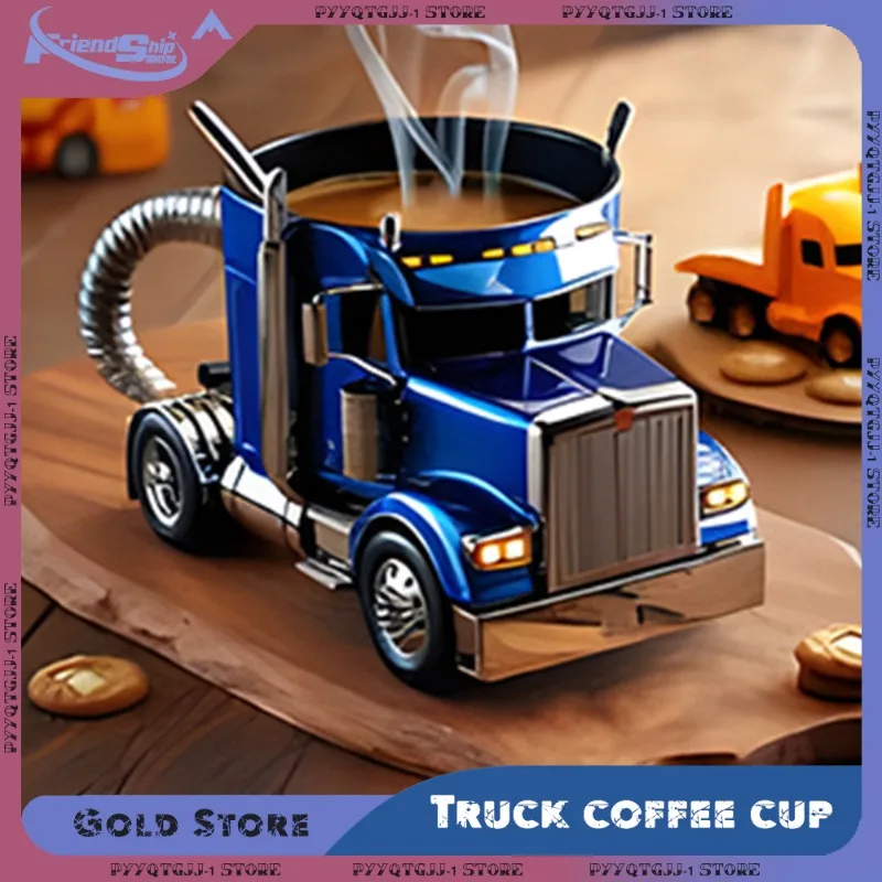 Truck Coffee Mug Desktop Home Kitchen Handcrafted Water Cups Stainless Steel Cup Ornament Unique Semi Truck Shaped Mug Gifts