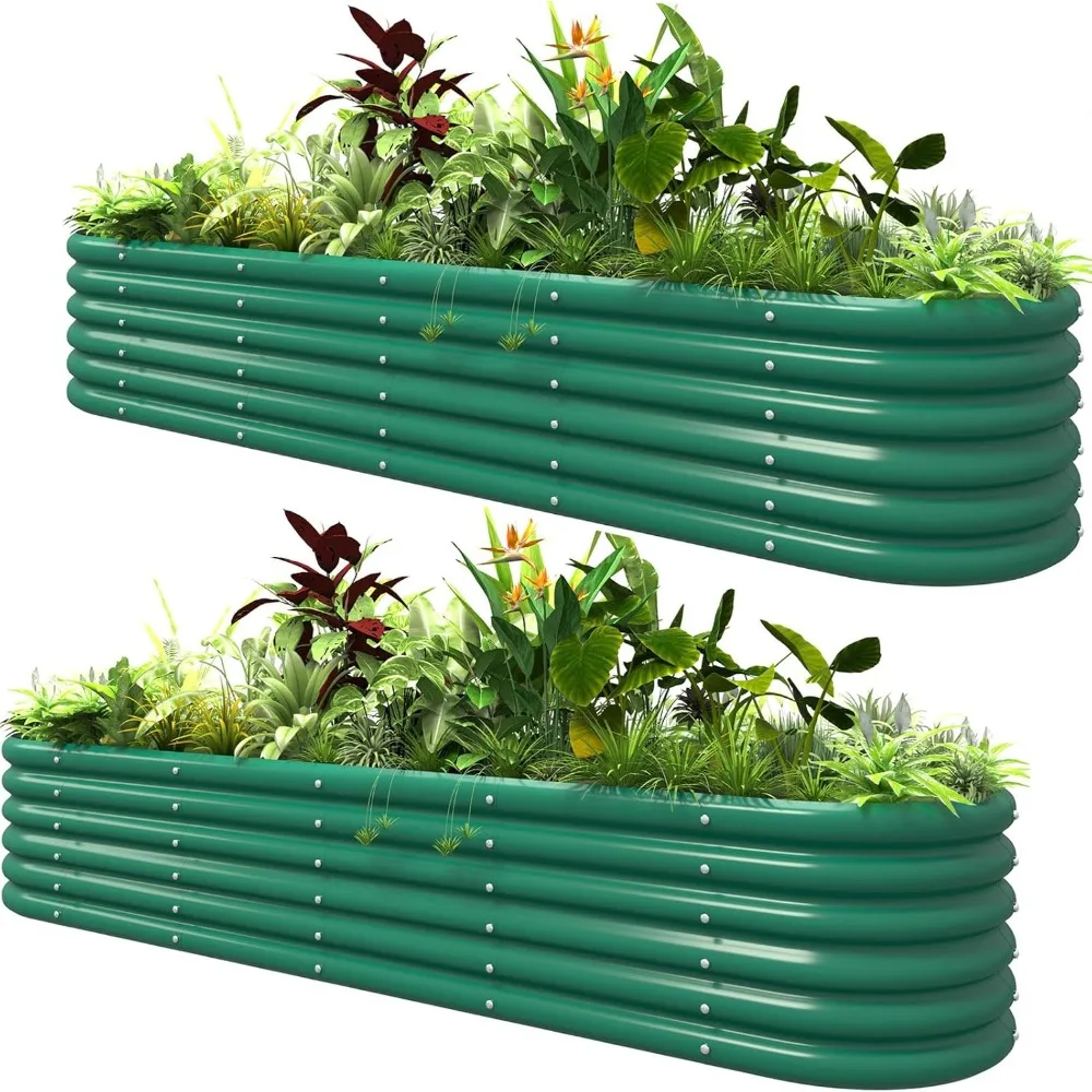 

8ft X 2ft X 1.4ft Metal Modular Raised Garden Herbs, and Vegetables - Outdoor Gardening Solution, British Green, 2 Pack