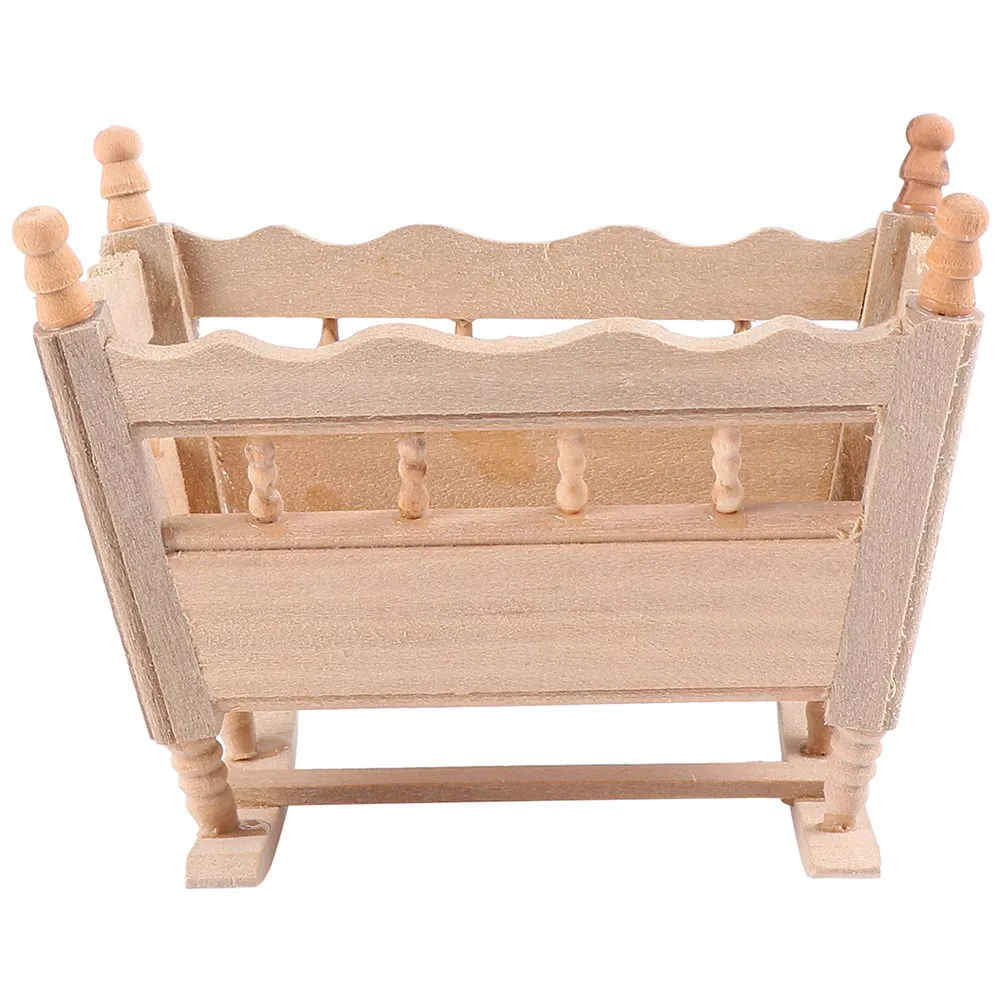 

Wooden Mini Cradle Miniature Furniture Classical Decoration Mini House Adornment Wood Cradle Accessory Gift for Kids