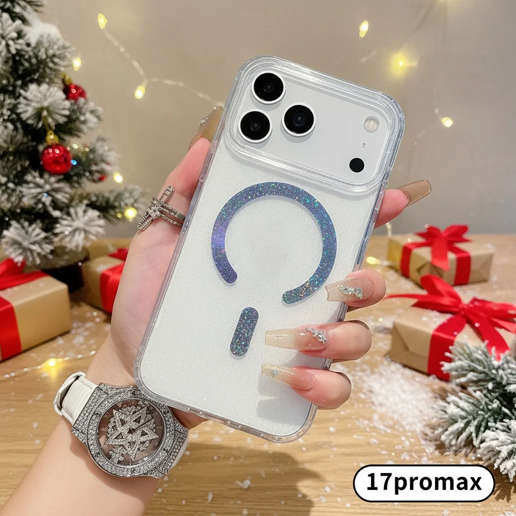 

Подходит для чехла для телефона Apple 17, красочная магнитная присоска, прозрачные блестки, защитного чехла 17Pro/17Air.