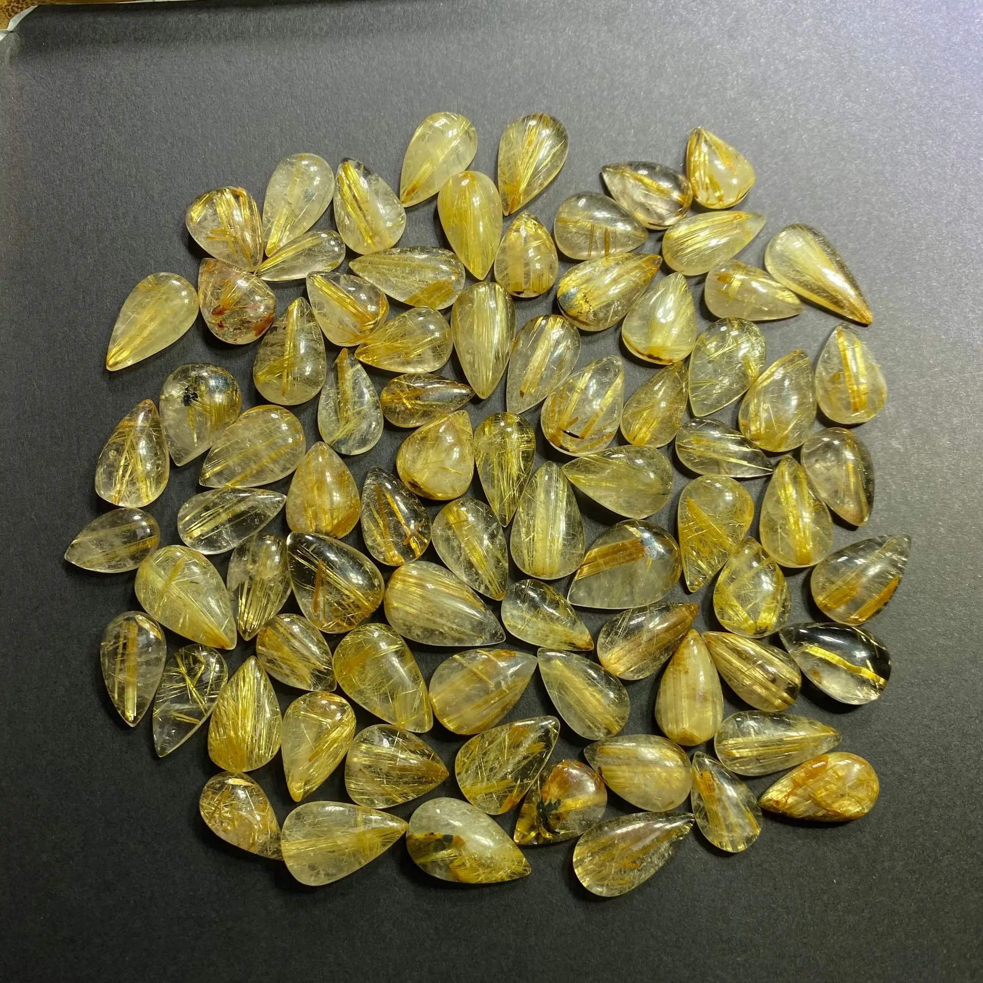 Wholesale Mixed 10pcs/lot Genuine Golden Rutilated Quartz Crystal Pendant Bead 16-26 mm Pear Drop Gemstone Loose Jewelry