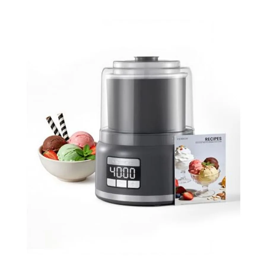 

Countertop Ice Cream Maker Machine 2.1 Qt Silver Gray Commercial Sorbet Frozen Yogurt with Powerful Bottom Mix Motor Digital Ti