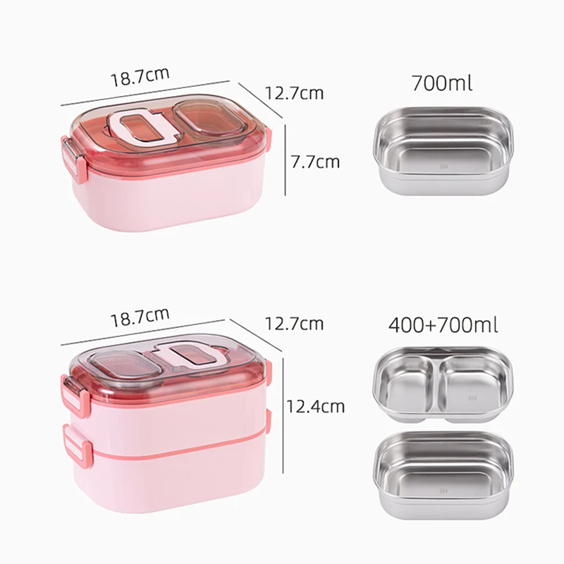 1-2 Layer Stainless Steel Bento Box With Compartment Kids Student Worker Outdoor Leakproof Lunch Box Food Storage Container Set