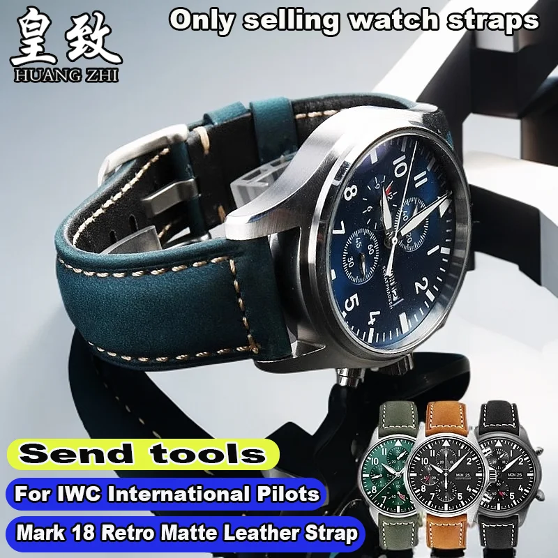 Crazy Horse Cowhide Watch band For IWC Pilot Series IW377714/IW388114 Men's Retro Matte Leather Watch Strap 20mm 22mm Bracelet