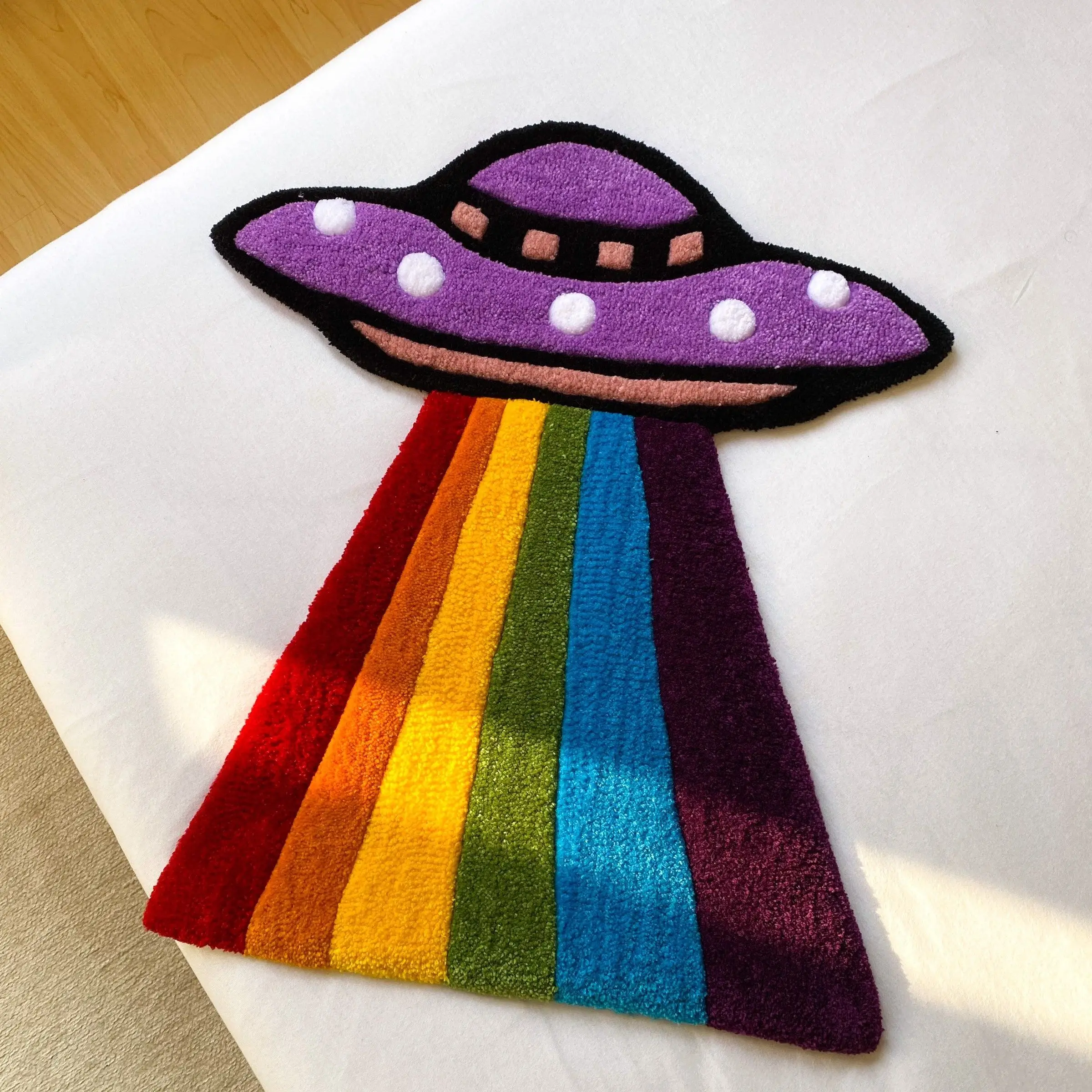 

Rainbow Soft Flannel Digital Printing Craft UFO Funny Rug Tapestry Decoration Home Cartoon Non-slip Carpet Housewarming Gift