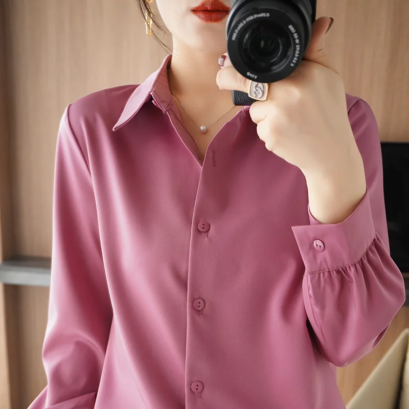 Spring/Summer New Women's Button Cardigan POLO Collar Solid Color Shirt Korean Luxury Korean Blouse