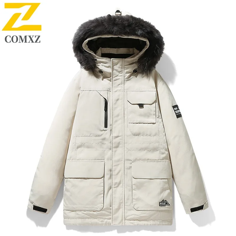 سترة COMXZ للرجال على الطراز الكوري بغطاء للرأس للسفر مقاومة للرياح سترة دافئة بتصميم ياقة ماو خفيفة الوزن ومقاومة للرياح معطف شتوي #4
