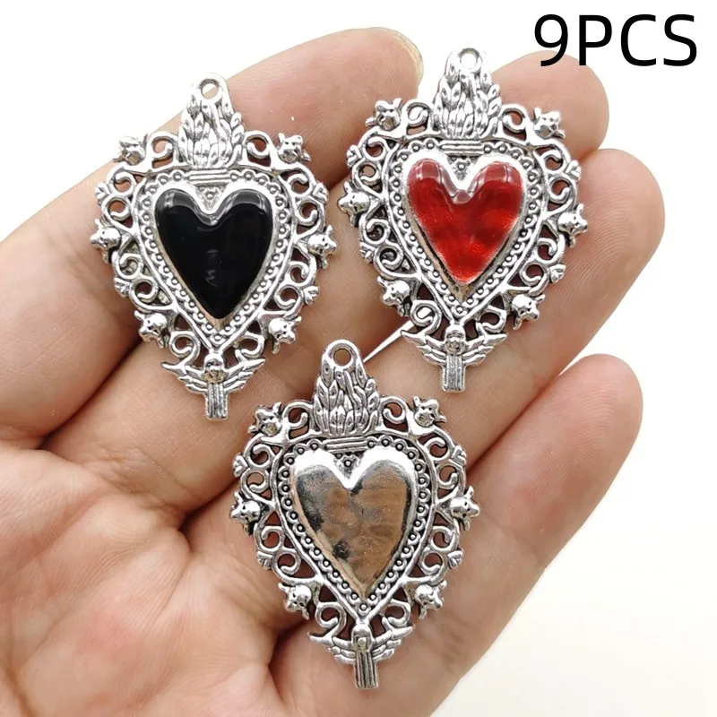 9/10PCS Personalized Retro Zinc Alloy Sacred Heart Drip Oil Pendant Peach Heart Pendant DIY Earrings Necklace Accessories
