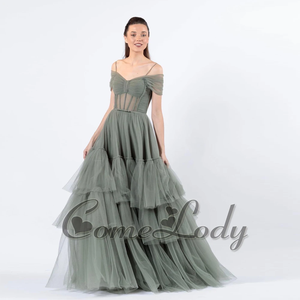 

Comelody Trendy Illusion Layered Evening Dresses for Women Pleat Floor-Length Sleeveless Sweetheart Abendkleider Custom Made