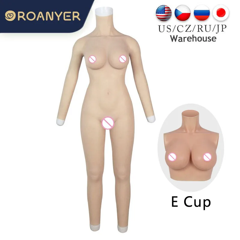 Roanyer Realistic Fake Bodysuit E Cup Breast Forms for Crossdresser Transexual Man’s Silicone Boobs Whole Body Suit Shemale Tits