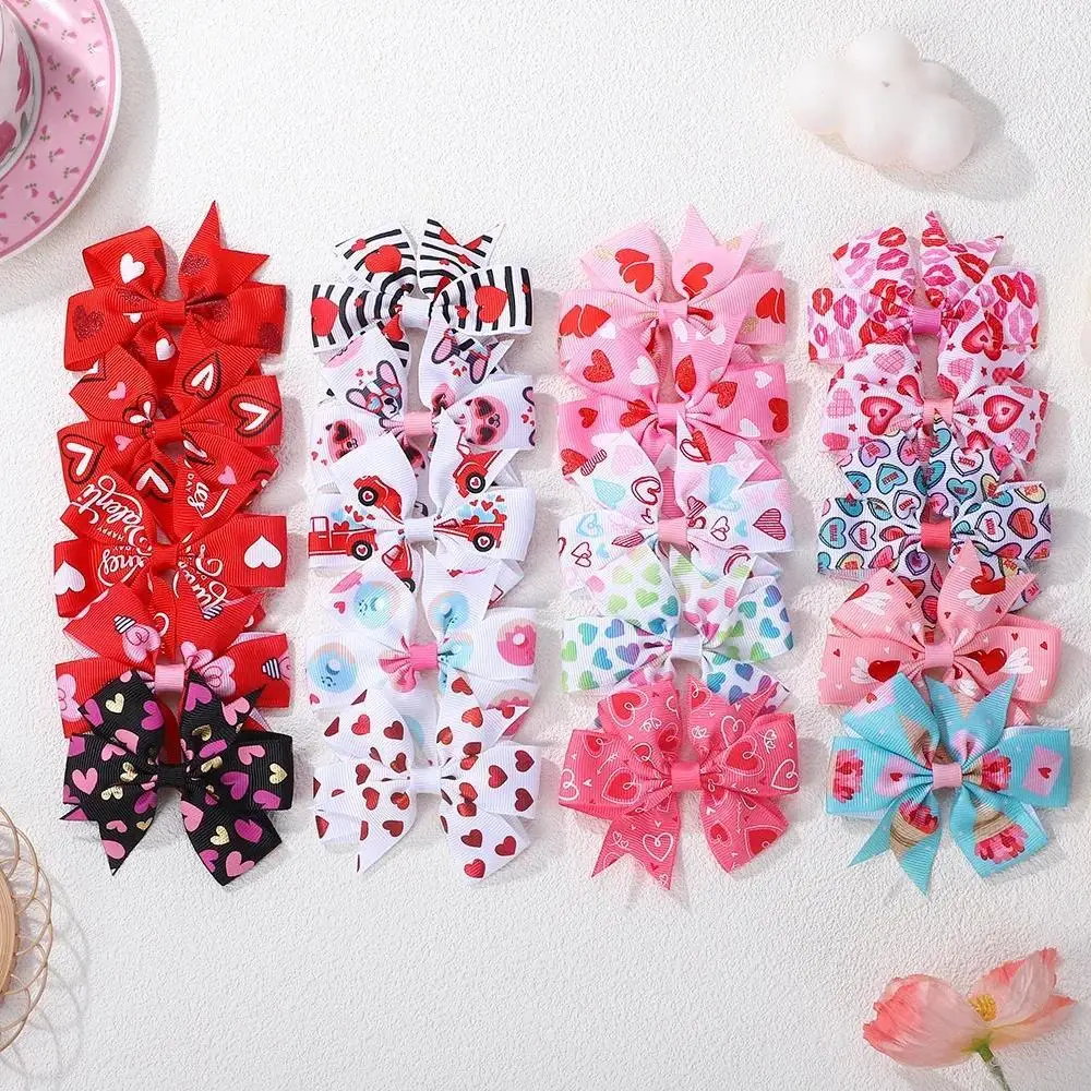 

20/40Pcs Valentine's Day 3.35'' Printed Bow Hair Clips for Girls Pink Color Ribbon Hairpins Women Hair Accessories